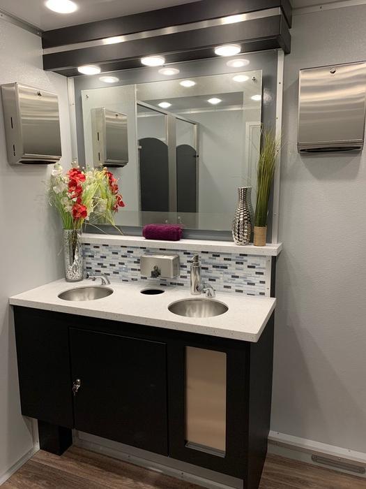 10 Station Standard Restroom Trailer Rental Interior